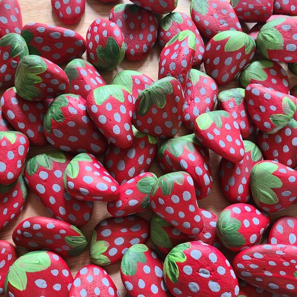 10 Pack Assorted Strawberry Painted Rocks Variety PACK OF 10 ROCKS (10 Count) - Picture 4 of 12